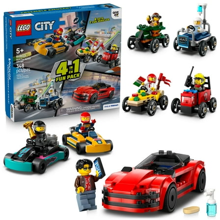 LEGO City Built For Speed Gift Set: Building Toy for Kids, Ages 5  - 4 Sets in 1 Including 7 Minifigures and Vehicles - Gift for Young Racing Fans - 66803