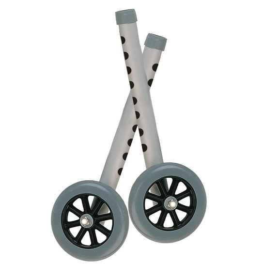 Drive Medical Walker Wheels with Two Sets of Rear Glides, for Use with Universal Walker, 5", Gray, 1 Pair