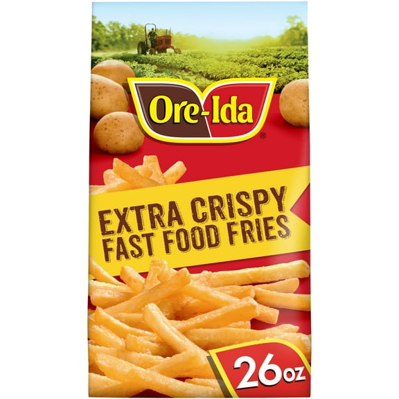 Ore-Ida Extra Crispy Fast Food Fries French Fried Frozen Potatoes, 1 Bag, for Easy Snacks and Dinner Sides, Gluten-Free, 26 oz