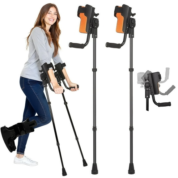 Vessgra 3-Angle Adjustable Forearm Crutches for Adults, Foldable Arm Crutches with EVA Elbow Support and Non-Slip Handles, Lightweight Aluminum Walking Support (1 Pair)