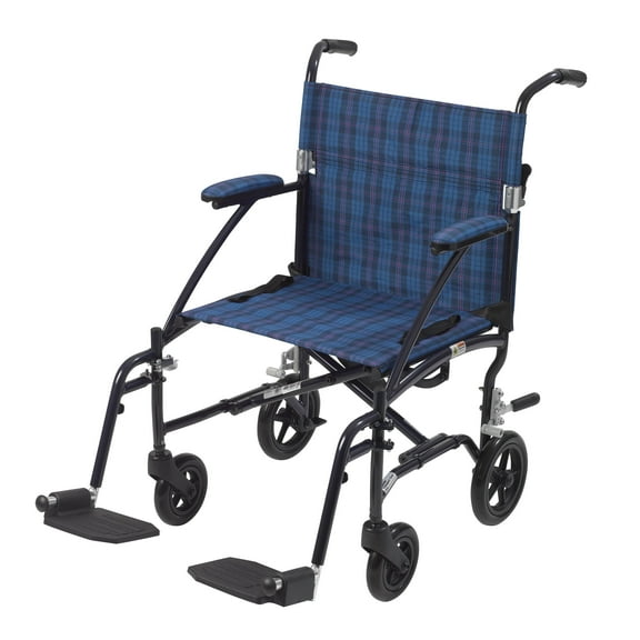 Drive Medical Fly Lite Ultra Lightweight Transport Wheelchair, Blue