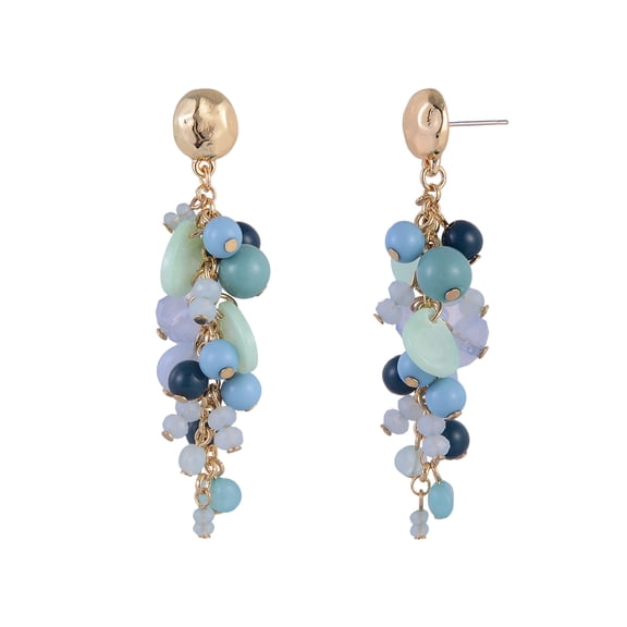 Time and Tru Goldtone Blue Bead Cluster Drop Earring
