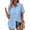 Blue, variant on Fantaslook Womens Button Down Shirts Lapel Short Sleeve Shirt Collared Pocketed Casual Blouses Summer Tops