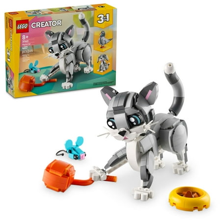 LEGO Creator 3in1 Playful Cat Toy - Building Toys W/ 3 Building Options, Cat, Dog, or Pigeon - Animal Figures for Kids, Girls & Boys, Ages 8  - Gift Ideas for Birthday - 31163