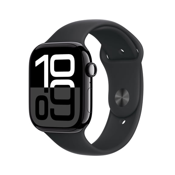 Open Box Apple Watch Series 10 GPS 46mm Jet Black Aluminum Case with Black Sport Band - S/M