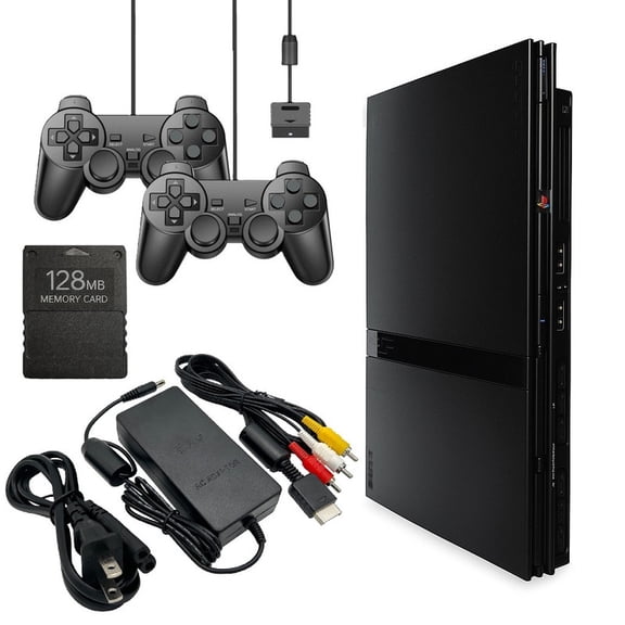 Restored Playstation 2 PS2 Console Slim Game Console with 2 Retrofam Controllers and 128MB Card (Refurbished)