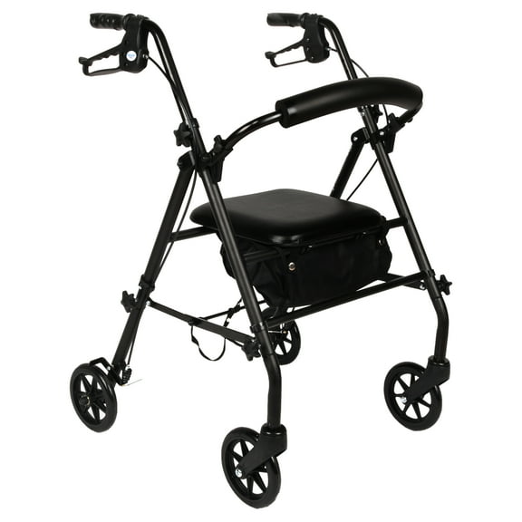 Equate Rolling Walker for Seniors, Rollator with Seat and Wheels, Black, 350 lb Capacity
