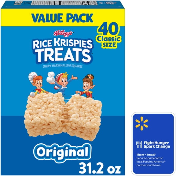 Rice Krispies Treats Original Chewy Crispy Marshmallow Squares, Snacks Value Pack, 31.2 oz, 40 Count