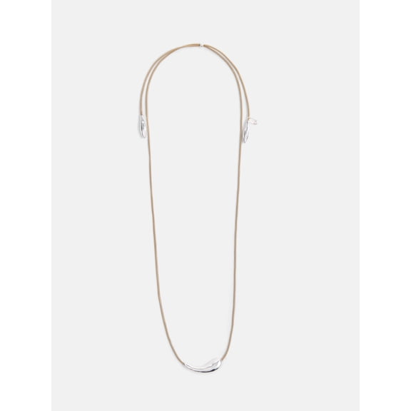 Scoop Women's Tan Cord Necklace with Silver Tone Sculpted Accents