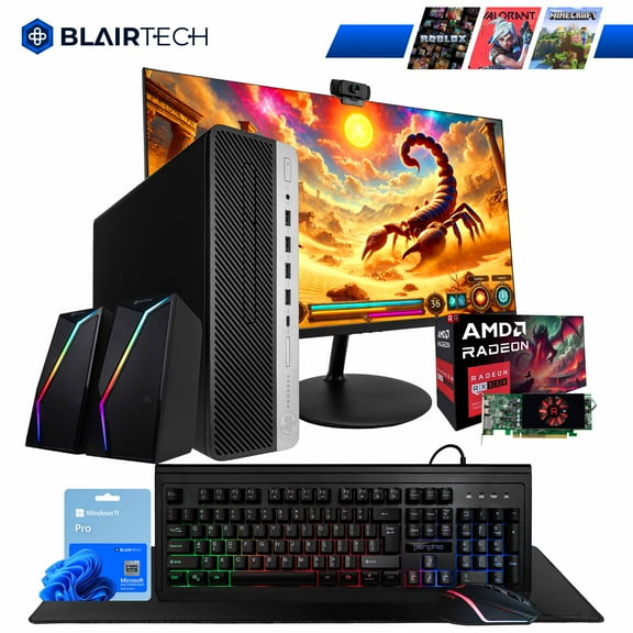 Restored Blair Tech 600G4 PC Top Gaming Computer Bundle - 24"  Monitor - Periphio RGB Keyboard, Speakers, Webcam, and RGB Mouse (Refurbished)