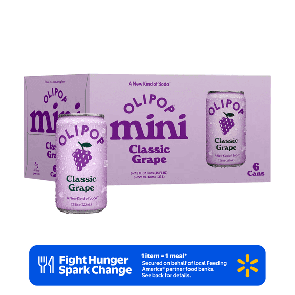 Olipop Minis Prebiotic Soda Pop, Classic Grape, High Fiber, 7.5 fl oz 6 Pack