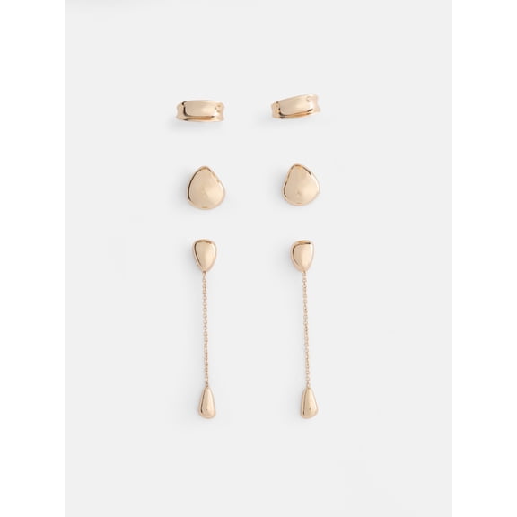 Scoop Women's Gold Tone Mixed Shape Drop Earrings, 3-Pairs