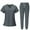 01-Gray, variant on Scrub Sets for Woman Solid Color V-Neck Short Sleeve Long Pants Nurse Uniform with Pock Black S