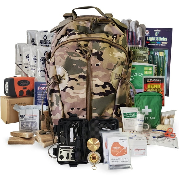 1 Person Emergency Kit / Survival Backpack for 72 Hours for Natural Disasters, Hurricanes, Emergency or Bug Out Situations – Camo