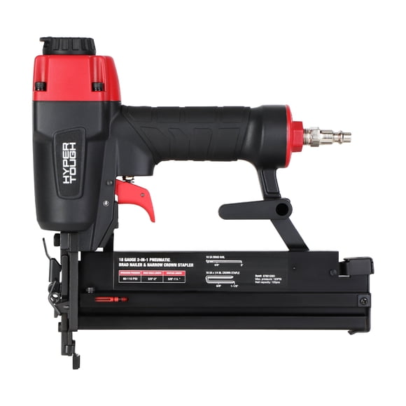 Hyper Tough 18 Gauge 2-in-1 Pneumatic 2-inch Brad Nailer and 1/4-inch Narrow Crown Stapler
