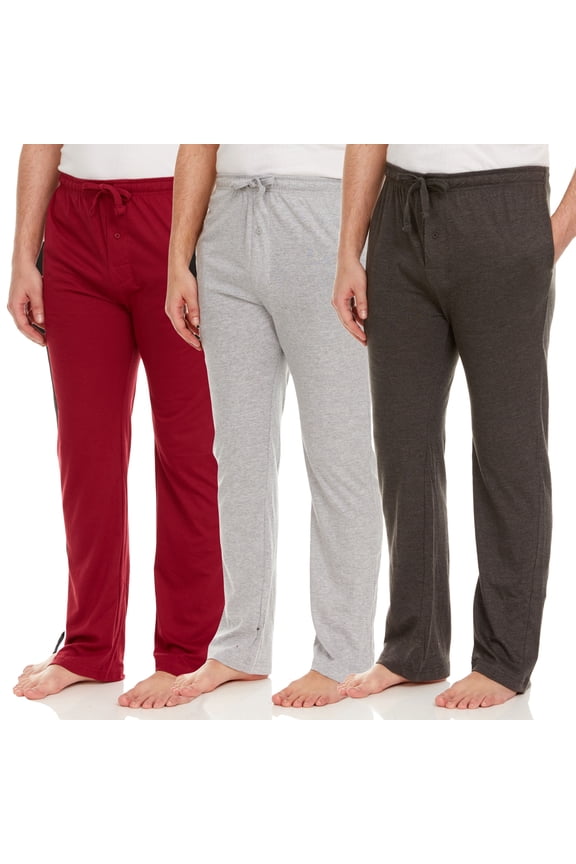 Mens Pajama Pants 3 Pack – Soft Knit Sleep & Lounge Pants with Pockets, Elastic Waist & Drawstring, Mens Lounge Sleepwear, Up to 3XL