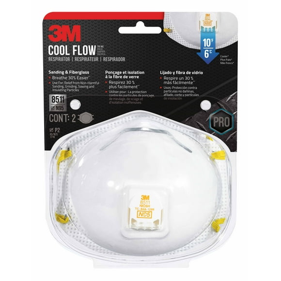 3M N95 Respirator 8511, Cool Flow Valve, White, Stretchable, 2 Safety Masks