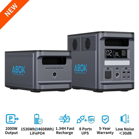 ABOK Ark2000 3072Wh Home Defender Kit – 2000W Power Station with 1 Extra Battery for 2-Day Whole Home Backup