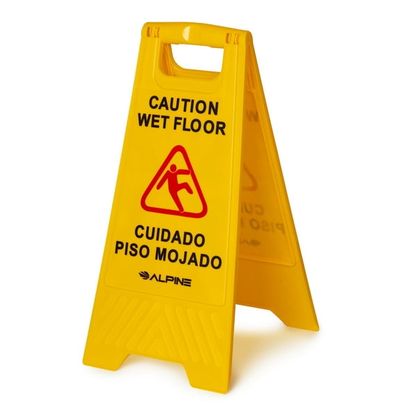 Alpine 24 Inch Caution Wet Floor Sign - Bilingual Safety Warning Sign to Easily Avoid Slippery Accidents in Businesses & High Traffic Areas