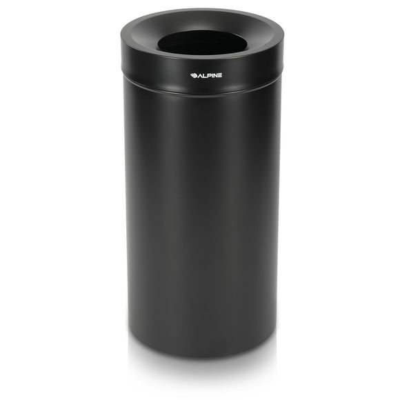 Alpine Indoor Commercial Trash Can with Lid - 27 Gallon Heavy Duty Stainless Steel Garbage Can, Large Open Top Tall Round Garbage Can, Perfect for Office, Bathroom, High Traffic Areas (Black)