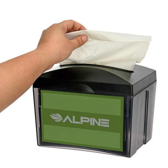 Alpine Tabletop Commercial Napkin Dispenser Restaurant Napkin Holder for Easy Access to Interfold Napkins from Both Sides with an Insert Marketing Space for Restaurants, Cafeterias, Food Trucks, Club