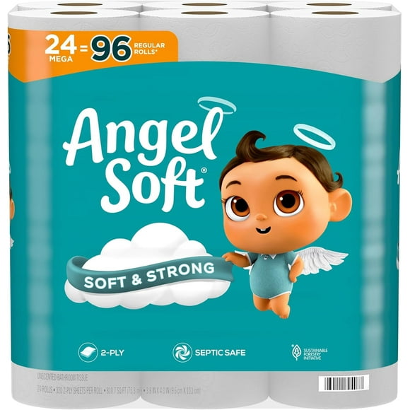 Angel Soft Toilet Paper, 24 Mega Rolls = 96 Regular Rolls, Soft and Strong Toilet Tissue