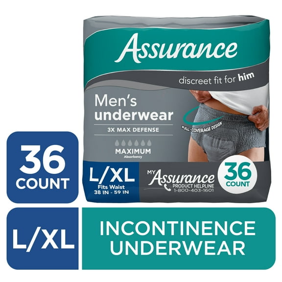 Assurance Men's Incontinence Underwear, L/XL, Maximum Absorbency, 36 Count