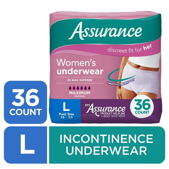 Assurance Women's Incontinence and Postpartum Underwear, L, Maximum Absorbency, 36 Count