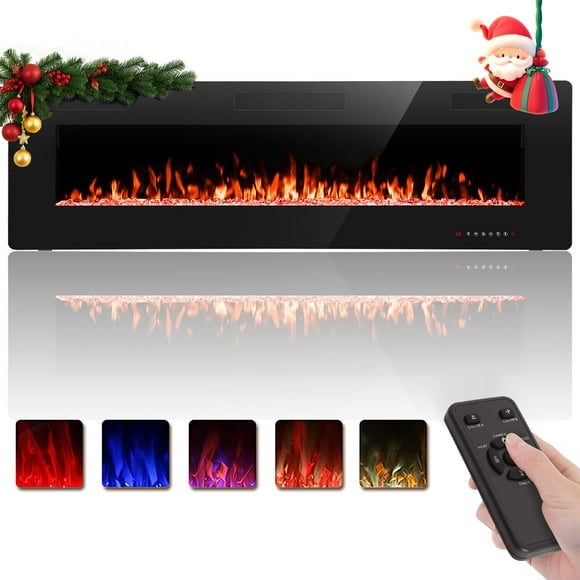 KISSAIR 60 inch Embedded Wall Mounted Indoor Fireplace, Ultra-thin Low Noise Lightweight LED Fireplace Heater, Touch Screen, Timer, 1500W, Adjustable Flame Color and Speed, Black