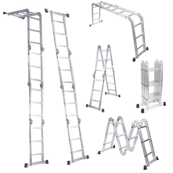 BETISEF 12.5ft 7 in 1 Multi-Purpose Ladder, Folding Aluminium Extension Ladder w/Anti-Slip Feet, EN 131 Standard 330LB Capacity