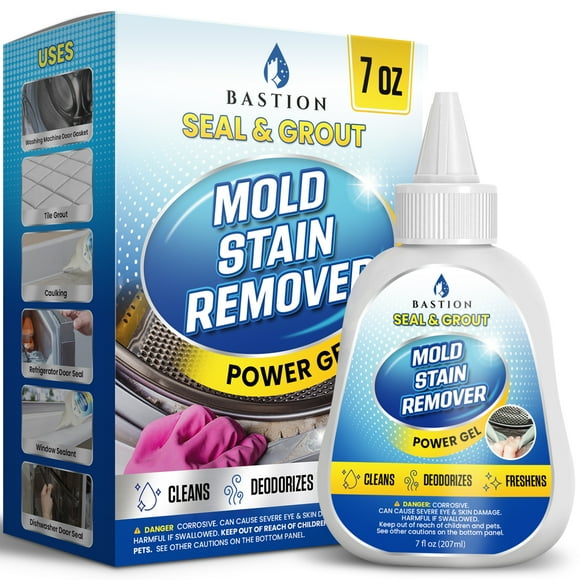 Bastion Mold Stain Remover Power Gel Cleaner Heavy Duty Cleaning Solution for Front Loader Washing Machine Seal, Bathroom Grout, Shower, Caulk (7 fl oz)