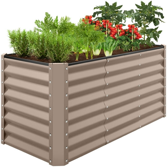 Best Choice Products 4x2x2ft Outdoor Metal Raised Garden Bed, Planter Box for Vegetables, Flowers, Herbs - Taupe