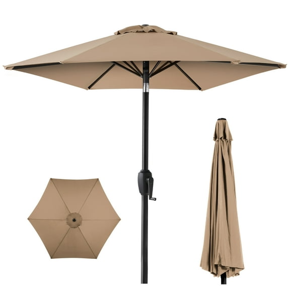 Best Choice Products 7.5ft Heavy-Duty Outdoor Market Patio Umbrella w/ Push Button Tilt, Easy Crank - Tan