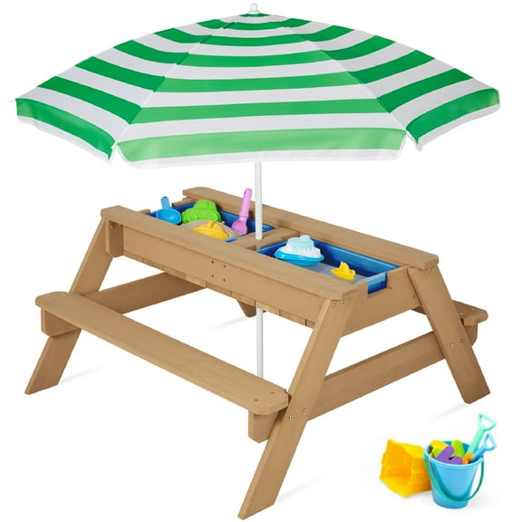 Best Choice Products Kids 3-in-1 Outdoor Sand and Water Activity Picnic Table with Umbrella - Green
