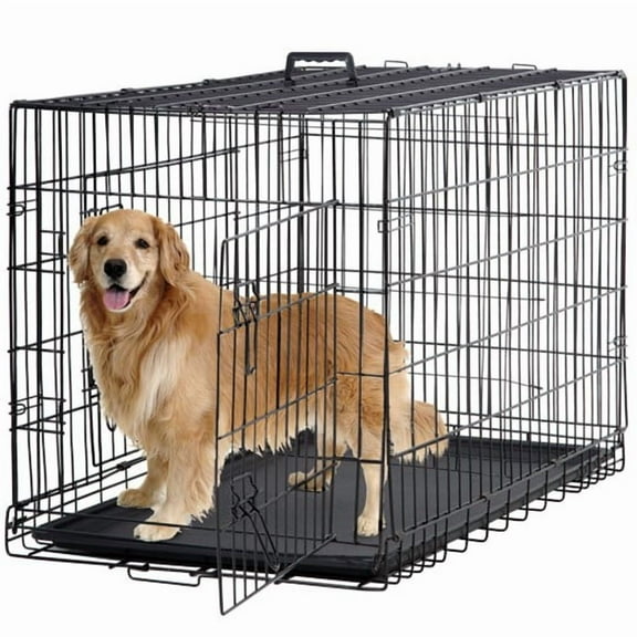 BestPet 48 inch Foldable Metal Dog Crate for Large Dogs, Double Door, Divider, Removable Tray(Black)