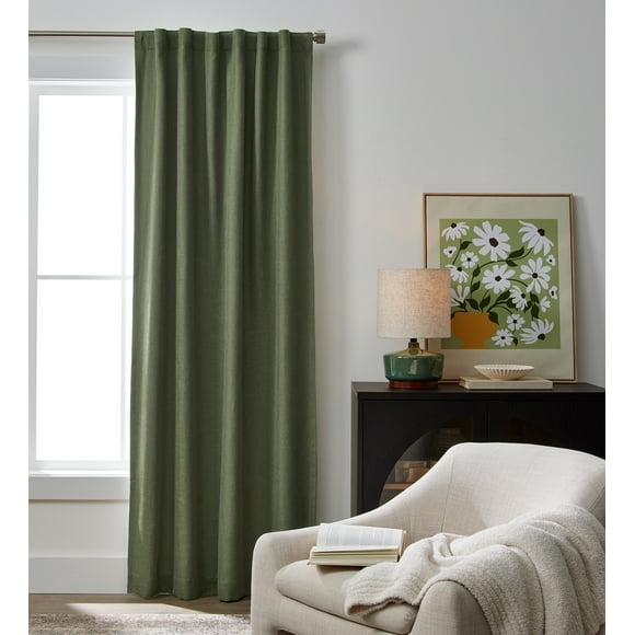 Better Homes & Gardens 100% Blackout Linen Blend Single Curtain, 50x84, Dark Cilantro