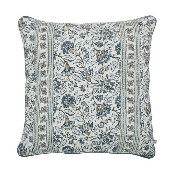 Better Homes & Gardens 20" x 20" Blue Block Print Floral Reversible Cotton Decorative Pillow