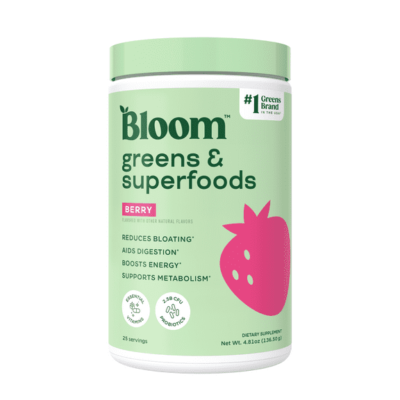 Bloom Nutrition Greens & Superfoods Powder, Mixed Berry, 25 Servings