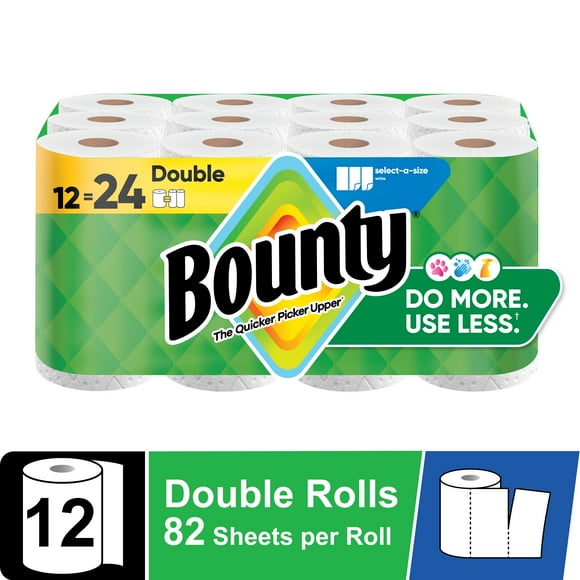 Bounty Paper Towels Select-A-Size White, 12 Double Rolls, 82 Sheets per Roll