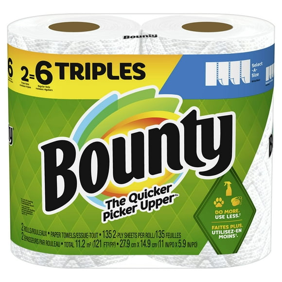 Bounty Select-A-Size Paper Towels, TSF6White, 2 Triple Rolls = 6 Regular Rolls (Pack of 1)