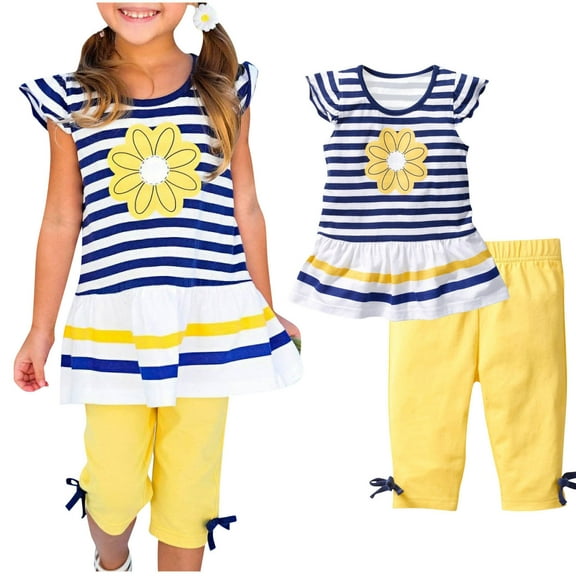 2Pcs Baby Girls Kids Flower T-Shirt Tops+Shorts Pants Outfits Summer Clothes 1-8Y