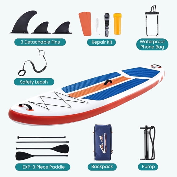 CONCETTA Inflatable Paddle Board,Equipped With SUP Paddle Board Accessories, The Non-slip EVA Deck Design Restarts The Surfboard,Surfboard for Youth&Adults of All Skill Levels，Blue Orange