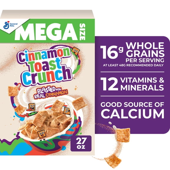 Cinnamon Toast Crunch Breakfast Cereal, Crispy Cinnamon Cereal, Mega Size, 27 oz
