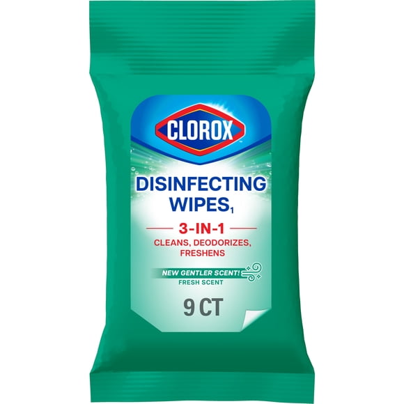 Clorox Disinfecting Wipes on the Go Bleach Free Travel Wipes, Fresh Scent, 9 Count