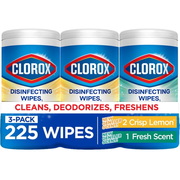 Clorox Disinfecting and Cleaning Wipes, Crisp Lemon and Fresh Scent, 75 Count Each, 3 Pack
