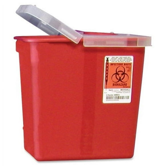 Covidien Kendall Sharps Containers with Hinged Lid 2 gal Capacity - 10" Height x 10.5" Width x 7.3" Depth - Red