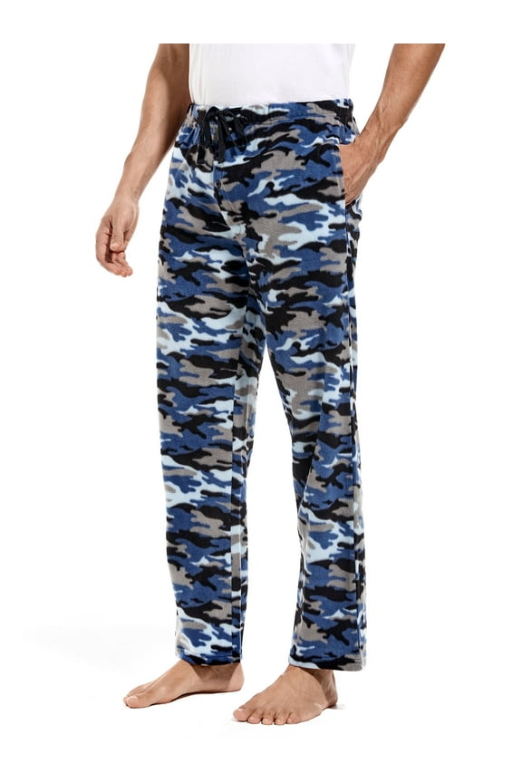 Mens Pajama Pants, Fleece Pajama Bottoms with Pockets, Plaid or Camo Mens Sleep Pants