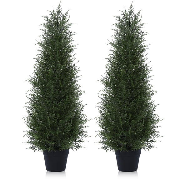DR.Planzen 2-Pack 3ft Artificial Cedar Topiary Trees, UV-Resistant Outdoor Potted Plants for Porch & Garden Decor