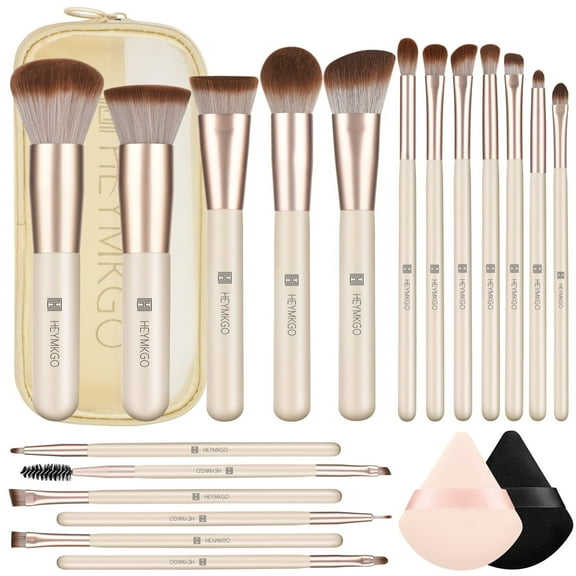 DUAIU 18-Piece Professional Makeup Brush Set - Includes 2 Powder Puffs & Travel Bag | Premium Synthetic Foundation, Blush & Eyeshadow Brushes | Complete Face & Eye Makeup Kit