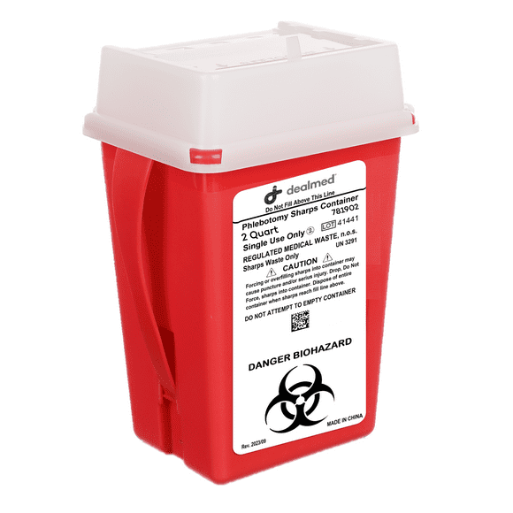 Dealmed Sharps Container, 2 Quart Flip Lid, Red (Pack of 1)